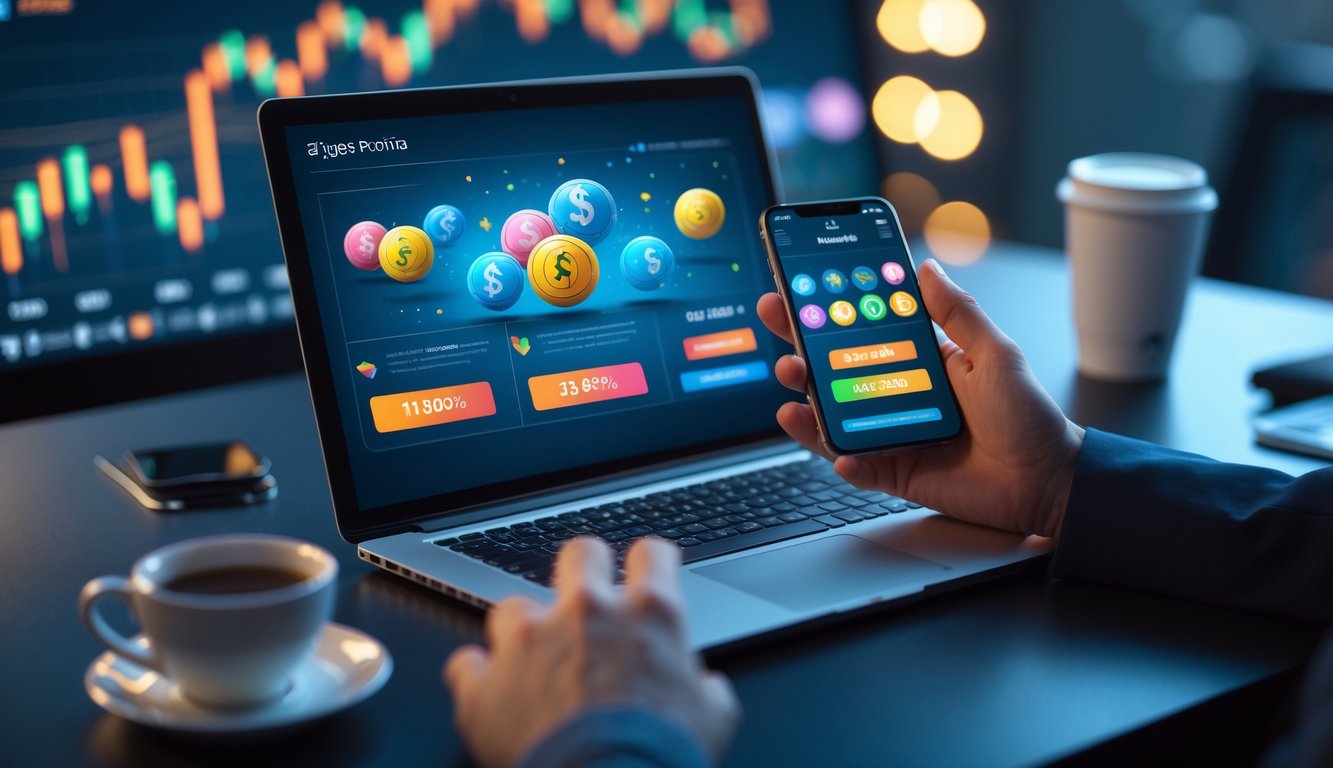 Seorang pengguna sedang menggunakan laptop dan ponsel untuk mengakses situs togel online dengan suasana kerja yang nyaman.