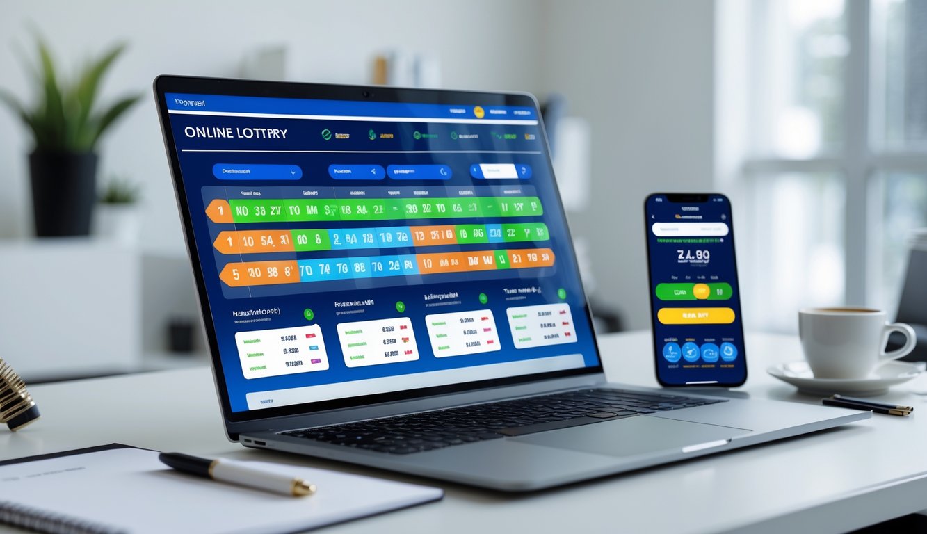 Seorang pengguna sedang menggunakan laptop dan ponsel pintar di meja kerja yang rapi untuk mengakses platform togel online.