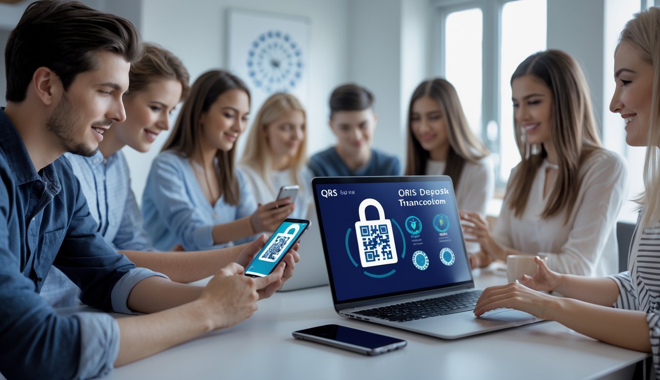 Beberapa orang menggunakan ponsel dan laptop untuk bermain poker online di ruangan yang terang dan nyaman.