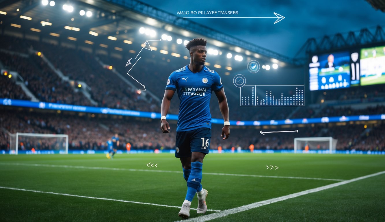 Seorang pemain sepak bola berjalan di stadion yang ramai dengan penonton saat pertandingan berlangsung.