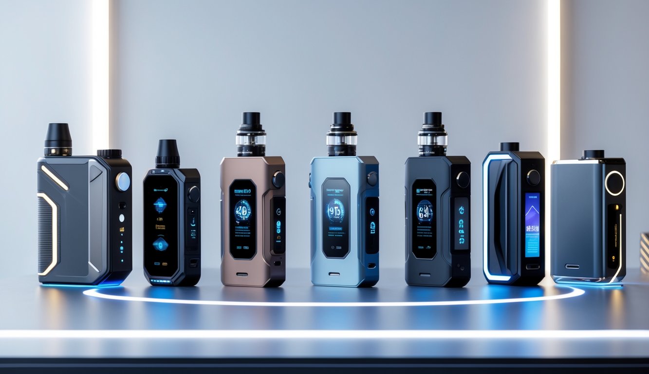 Beberapa perangkat MOD vape terbaru tahun 2026 dengan desain modern dan layar LED, disusun rapi di atas permukaan bersih.