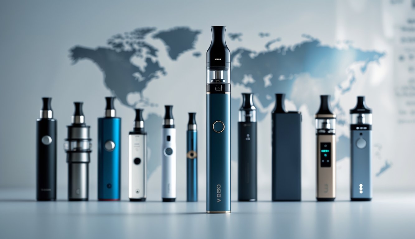 Beberapa perangkat vape modern dan lama yang disusun untuk menunjukkan perkembangan teknologi vape di dunia.