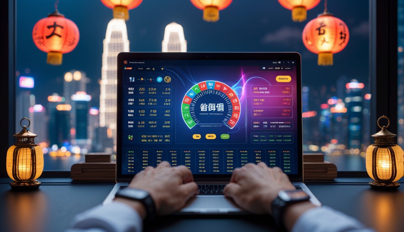 Seorang profesional menggunakan laptop dengan tampilan antarmuka taruhan Macau Toto di ruang kerja yang rapi dan terang.