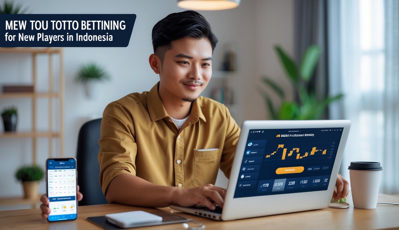 Seorang pria muda Indonesia menggunakan laptop di ruang kerja rumah yang terang dan modern, menunjukkan suasana nyaman dan percaya diri.