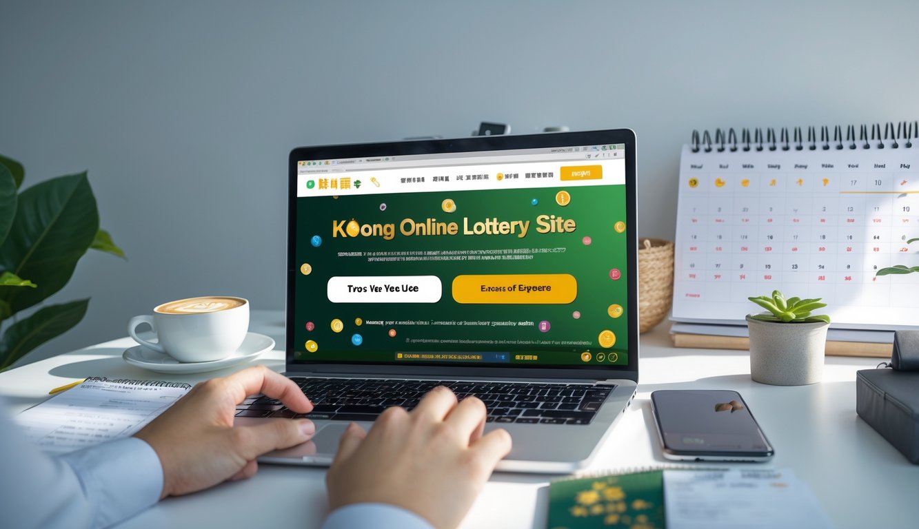 Seseorang menggunakan laptop di meja kerja yang rapi dengan suasana terang dan tenang, menunjukkan aktivitas bermain togel Hongkong online.