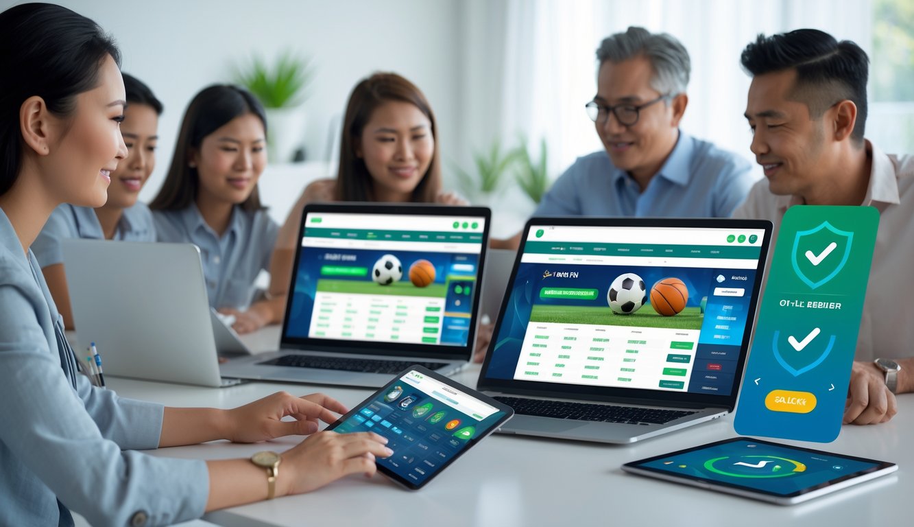 Beberapa orang menggunakan perangkat digital untuk mengakses platform judi olahraga dengan suasana yang aman dan profesional.