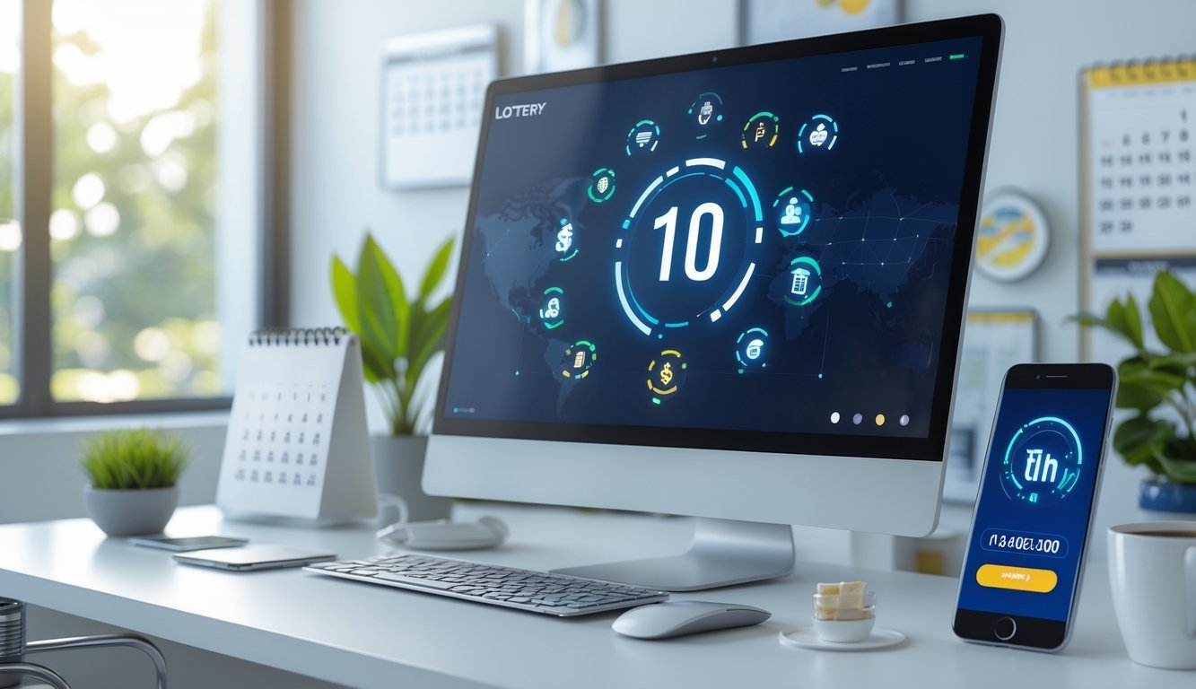 Seorang profesional menggunakan komputer dan ponsel di meja kerja yang rapi untuk mengakses layanan togel online terpercaya dengan pembayaran cepat.