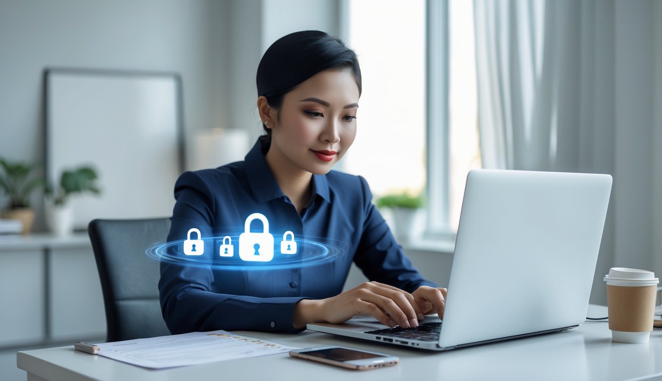 Seseorang sedang duduk di meja dengan laptop, fokus mencari informasi tentang situs togel online yang aman.