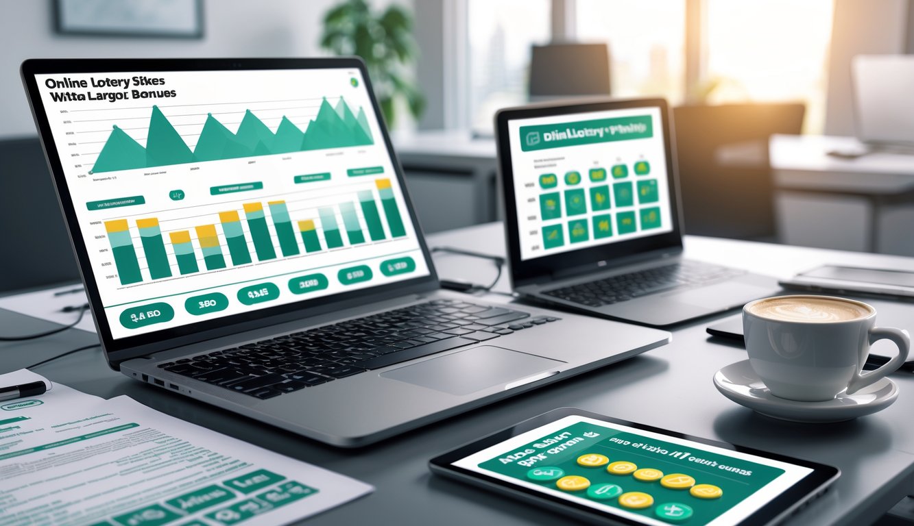 Seorang profesional sedang menganalisis data perbandingan situs togel online terbaik di meja kerja dengan laptop dan dokumen.