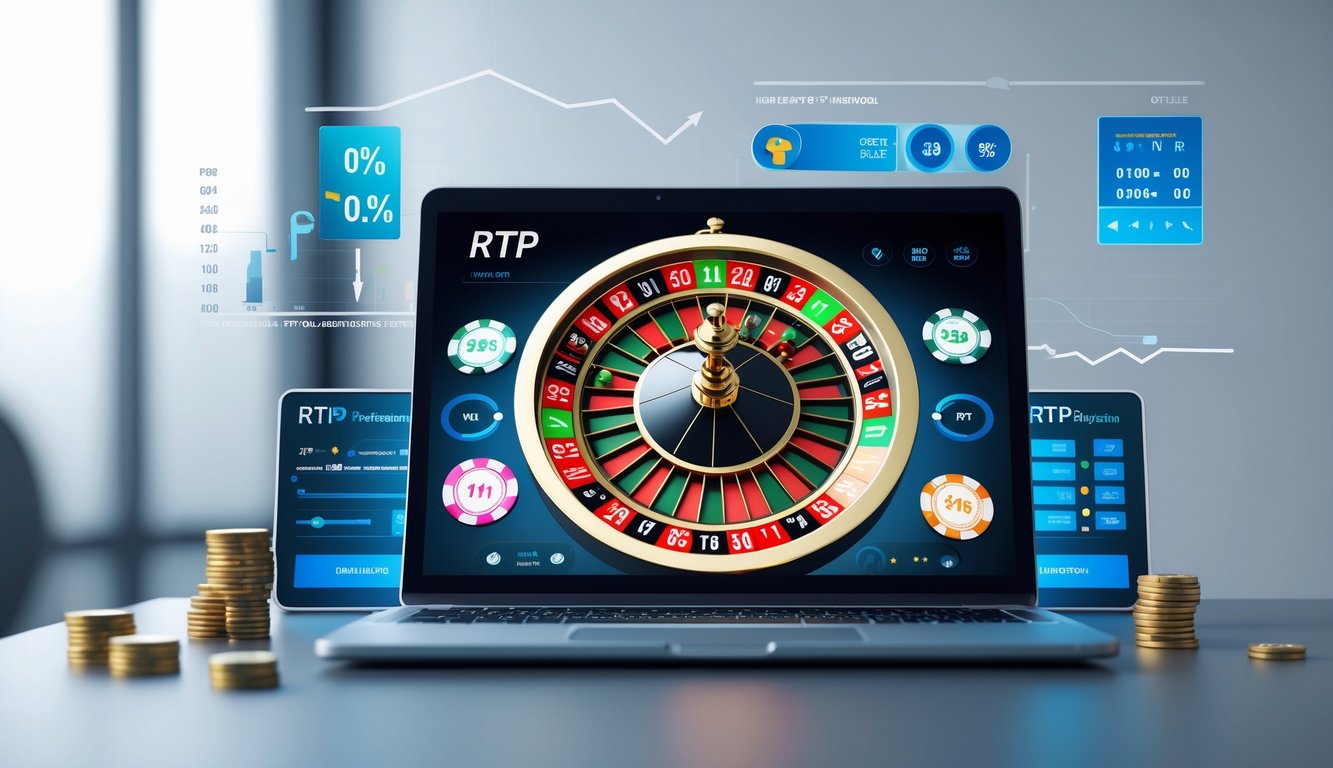 Sebuah layar komputer menampilkan roda roulette online dengan elemen grafik dan indikator yang menunjukkan statistik permainan.