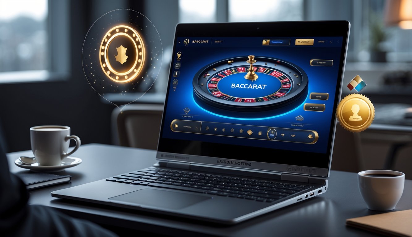 Seorang pemula sedang bermain permainan baccarat online di komputer dengan suasana ruang kerja modern dan nyaman.