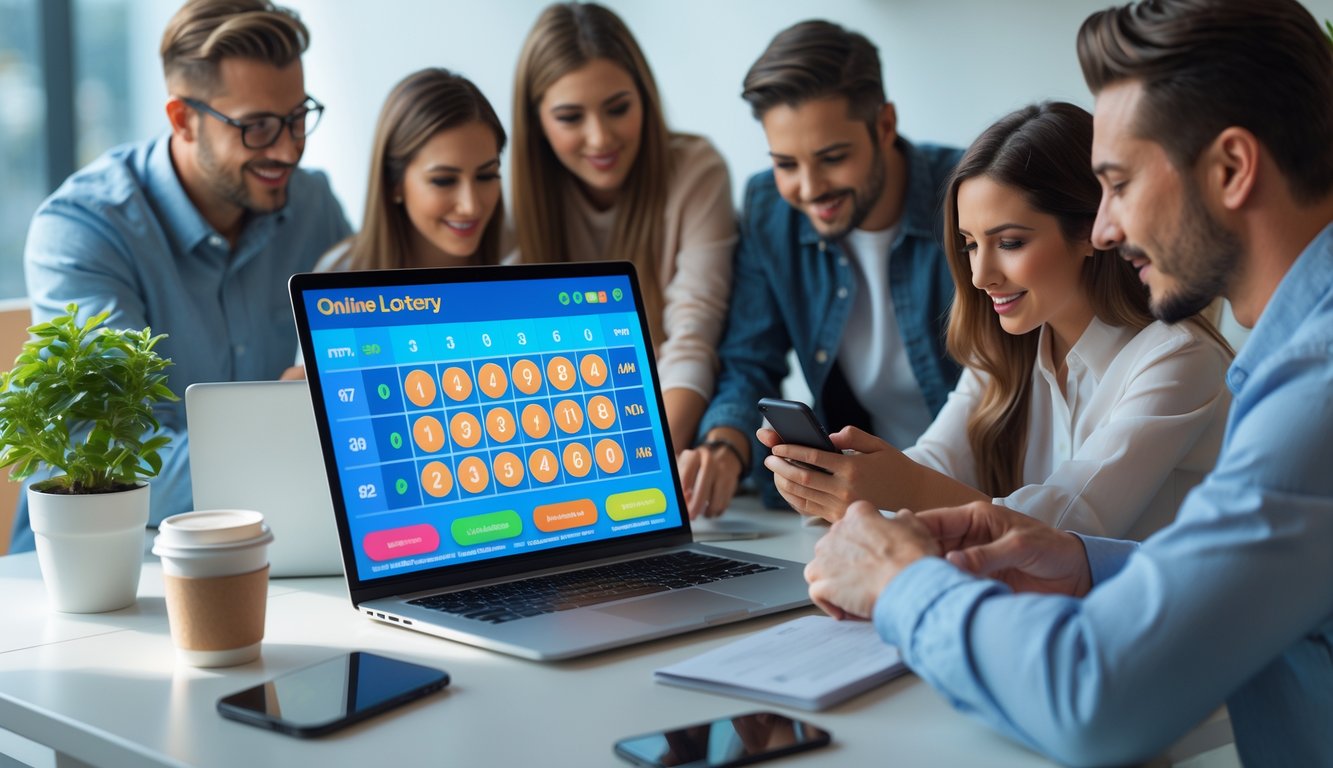 Beberapa orang muda sedang menggunakan laptop dan ponsel di meja kerja modern dengan pencahayaan alami.