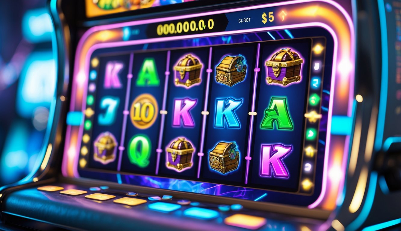 Layar mesin slot online dengan grafis warna-warni dan tema unik yang menarik perhatian.