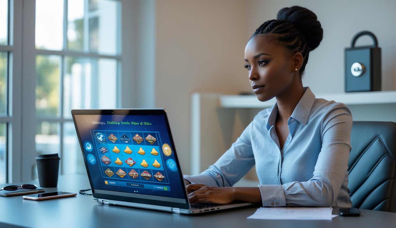 Seseorang duduk di meja kerja modern menggunakan laptop untuk memilih situs slot online dengan suasana yang tenang dan aman.