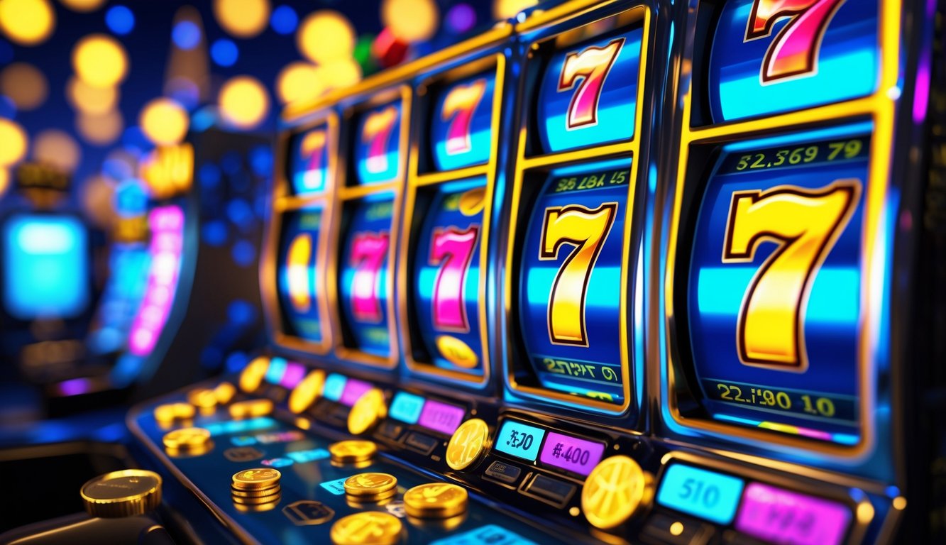Antarmuka permainan slot online dengan gulungan berwarna-warni dan angka jackpot besar yang menonjol.