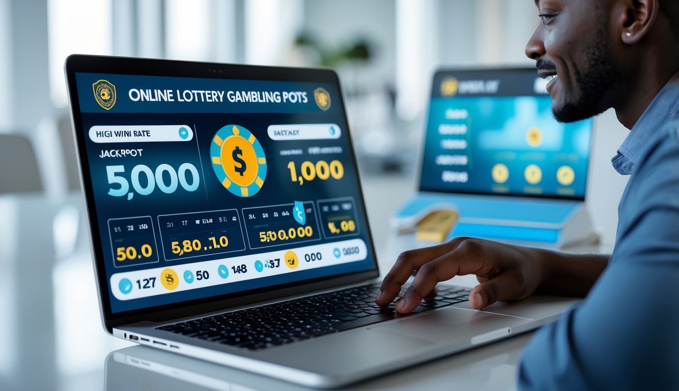 Seseorang sedang menggunakan laptop dengan tampilan permainan togel online di lingkungan kantor yang terang dan rapi.