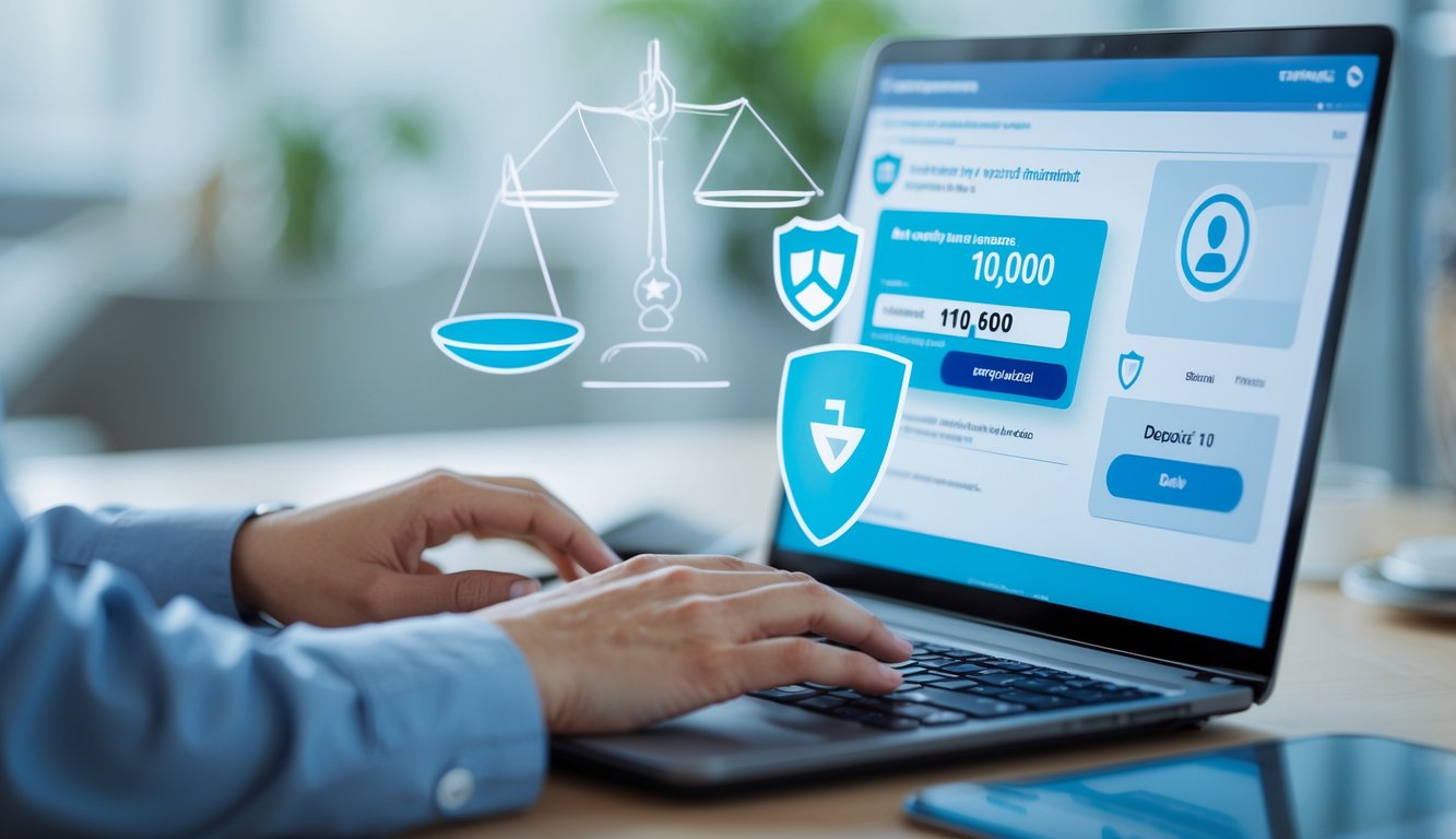 Seseorang sedang menggunakan laptop untuk melakukan transaksi deposit online dengan suasana kerja yang rapi dan aman.