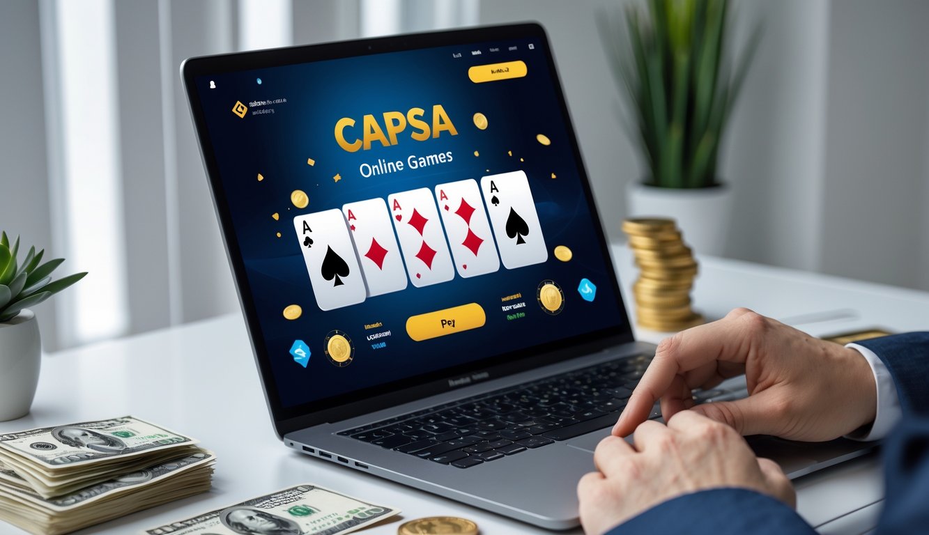 Seorang pengguna bermain permainan Capsa online di komputer dengan suasana yang aman dan terpercaya.