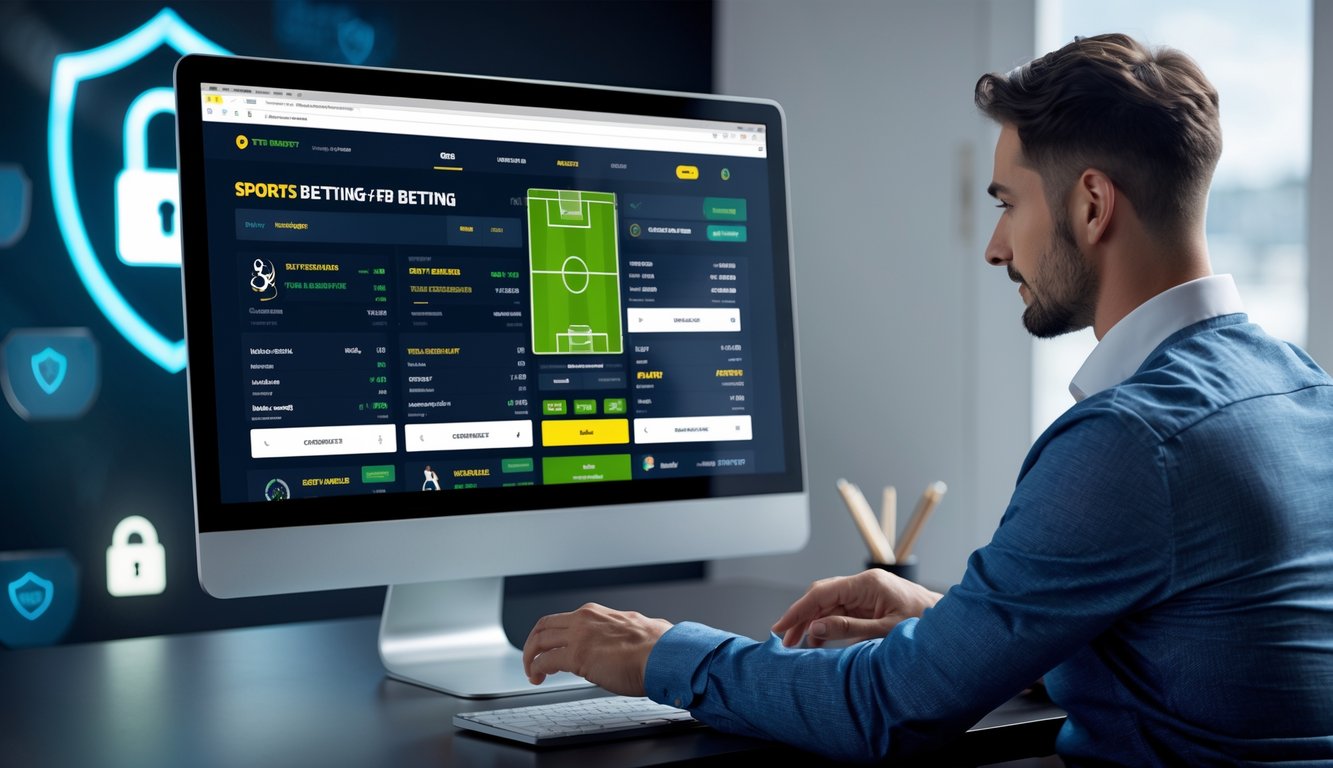 Orang menggunakan komputer di meja kerja dengan tampilan situs taruhan bola online yang modern dan terpercaya.