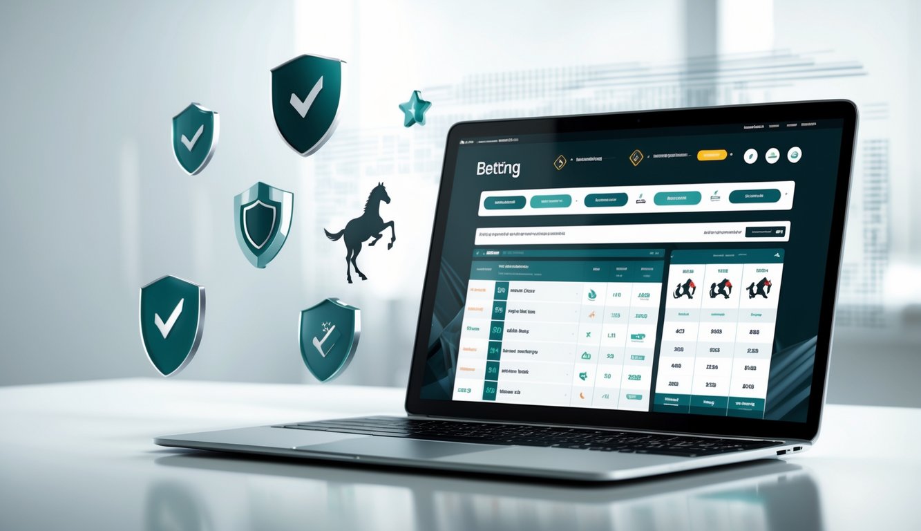 Seseorang menggunakan laptop dengan tampilan situs judi kuda online yang menampilkan ikon kuda dan tabel taruhan.