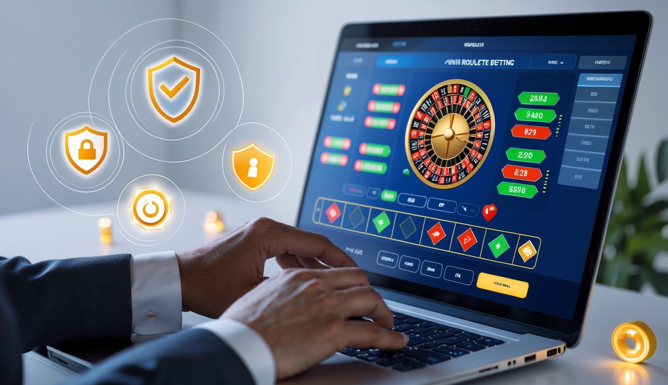 Seseorang menggunakan komputer dengan tampilan permainan roulette online yang aman dan terpercaya.