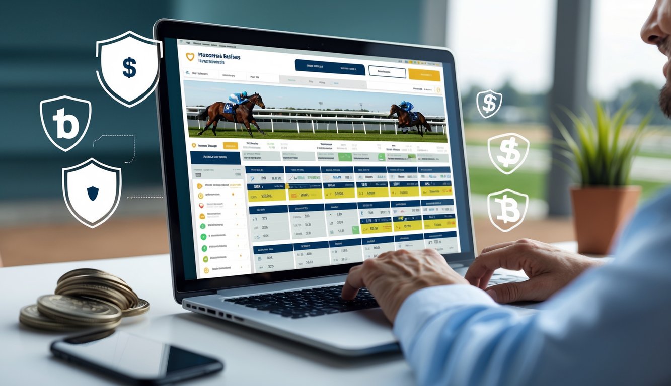 Seorang pengguna sedang melihat layar komputer dengan platform taruhan balap kuda online yang aman dan terpercaya.