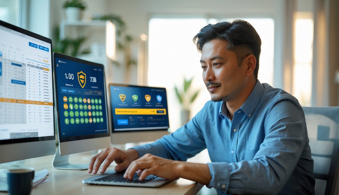 Seseorang sedang menggunakan laptop di ruang kerja modern dengan layar komputer yang menampilkan grafik dan angka togel, menunjukkan aktivitas bermain togel online yang terpercaya.