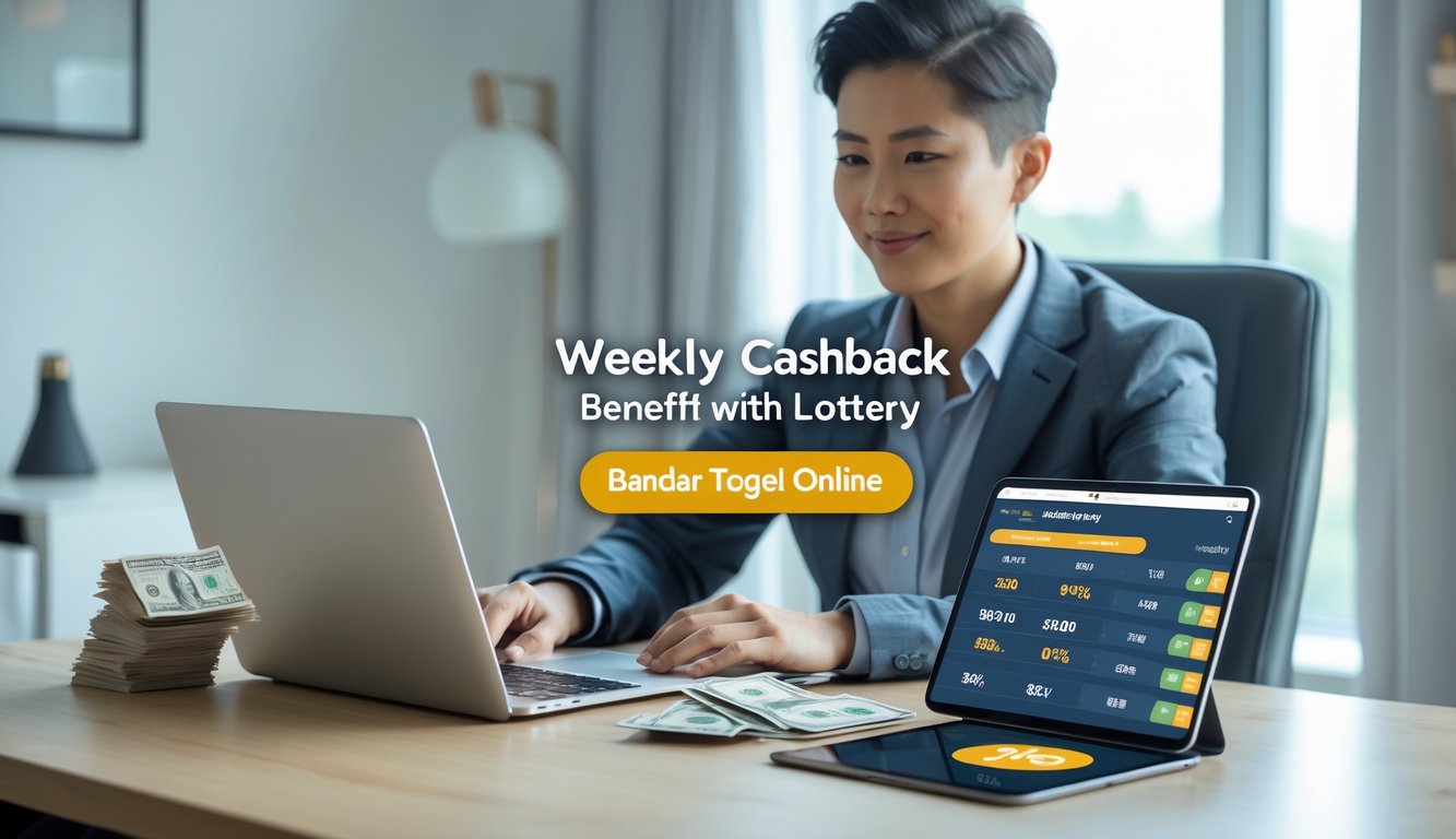 Seseorang duduk di meja kerja dengan laptop dan smartphone, menunjukkan suasana nyaman dan fokus dalam bermain togel online dengan keuntungan cashback mingguan.