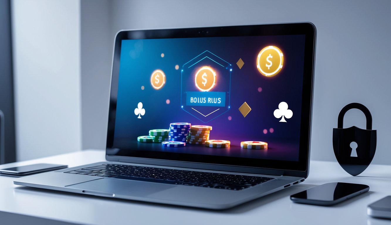 Seseorang bermain poker online di depan komputer dengan chip dan kartu, menunjukkan suasana taruhan yang aman dan terpercaya.