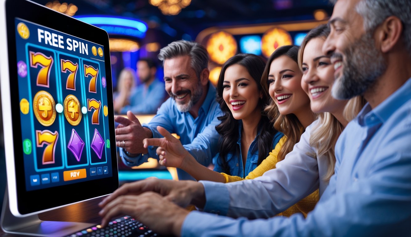 Orang-orang senang bermain mesin slot online dengan fitur putaran gratis di layar komputer dan ponsel.