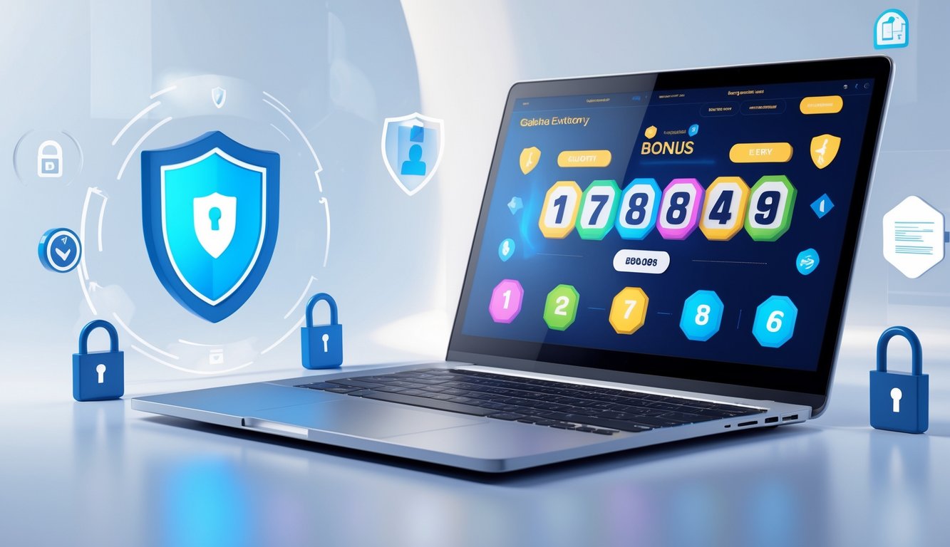 Seseorang menggunakan laptop yang menampilkan situs togel online dengan ikon keamanan di layar.