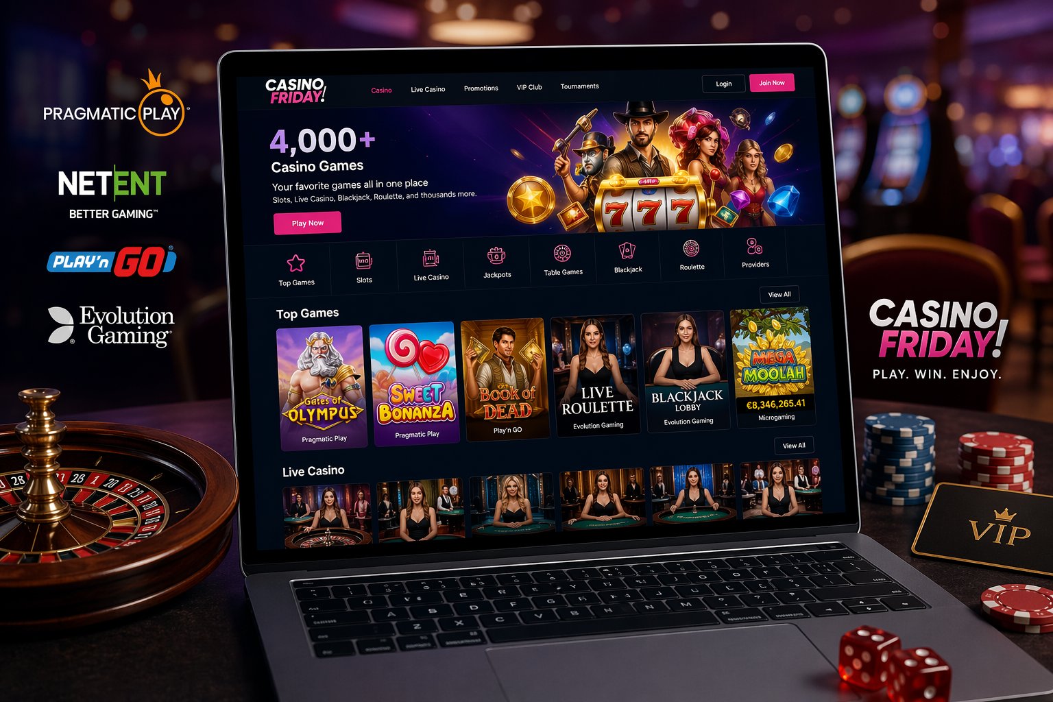 People Interacting With A Touchscreen Device Displaying Various Casino Game Icons In A Lively Casino Setting.