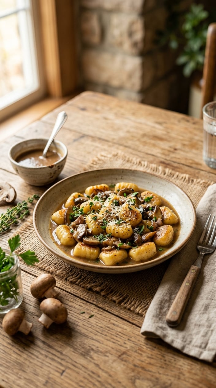 12 Gnocchi Recipes That Taste Like You Tried Way Harder Than You Did 32 Deeply browned cremini mushrooms and pillow-soft gnocchi in a mahogany-toned Marsala sauce, topped with chopped flat-leaf parsley and a dusting of Parmesan, served in a wide shallow bowl.