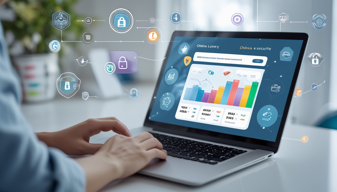 Seseorang menggunakan laptop atau ponsel di ruang kerja yang terang dengan tampilan situs togel online di layar, menampilkan fitur lengkap dan simbol keamanan transaksi.