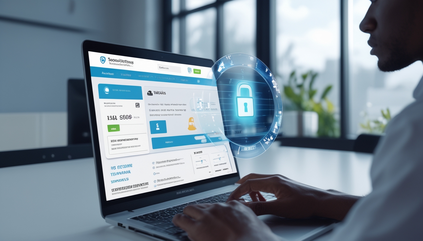 Seseorang menggunakan komputer di meja kerja yang rapi dengan layar menampilkan situs judi online yang aman dan cepat.