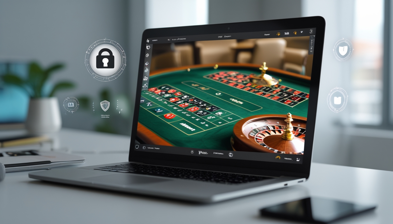 Seseorang menggunakan komputer dengan permainan roulette online yang aman dan terpercaya di layar.