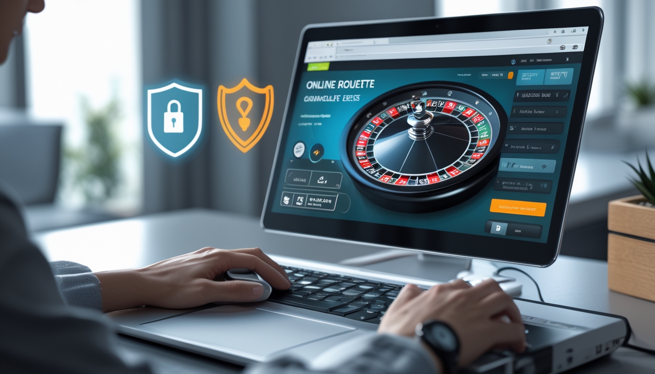 Seseorang sedang bermain roulette online di komputer dengan suasana yang aman dan profesional.
