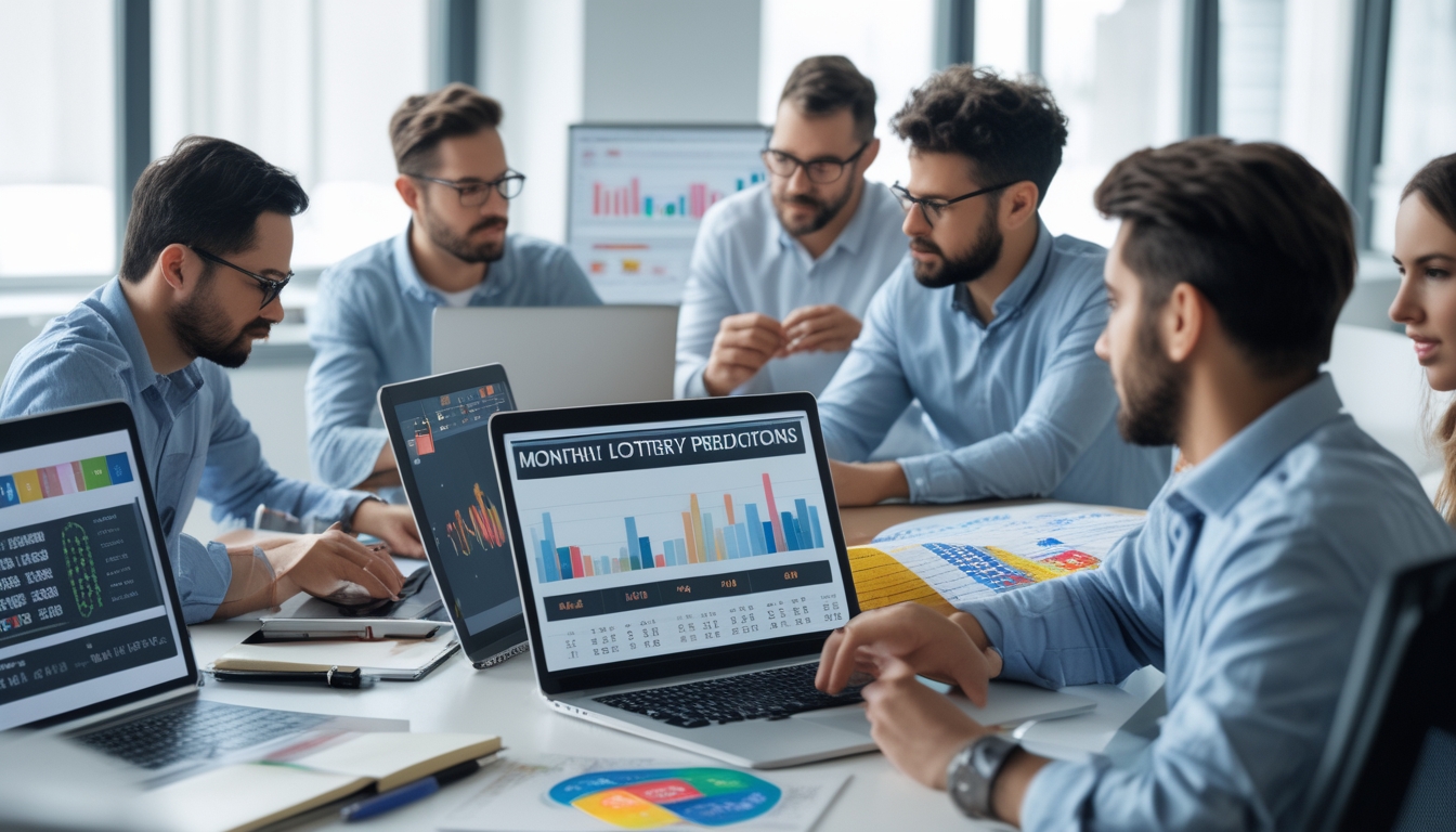 Sekelompok orang sedang menganalisis data dan grafik di sebuah ruang kerja modern yang terang dengan jendela besar.