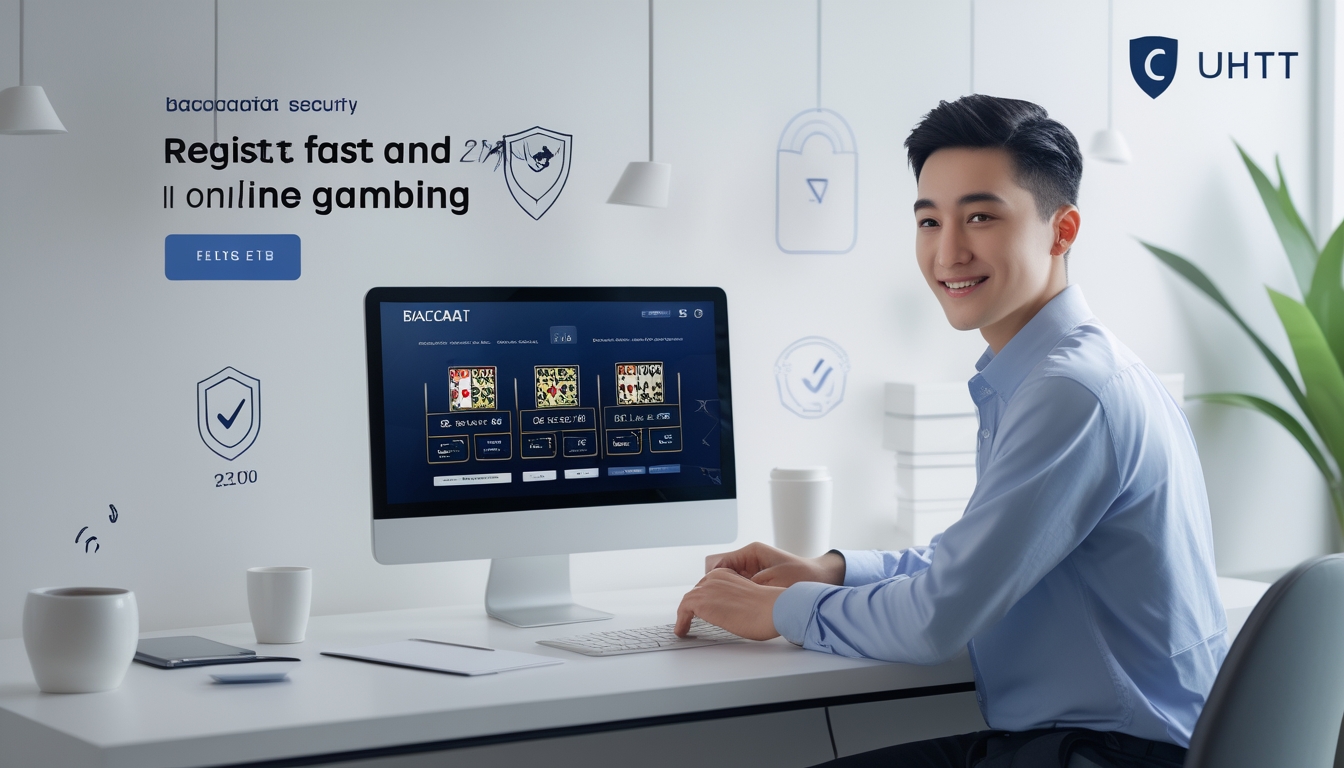 Seseorang duduk di depan laptop dengan tampilan permainan baccarat online, menunjukkan suasana yang aman dan cepat untuk mendaftar.