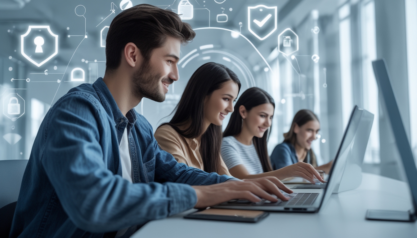 Beberapa orang sedang mendaftar di platform togel online dengan perangkat laptop dan ponsel di meja kerja.