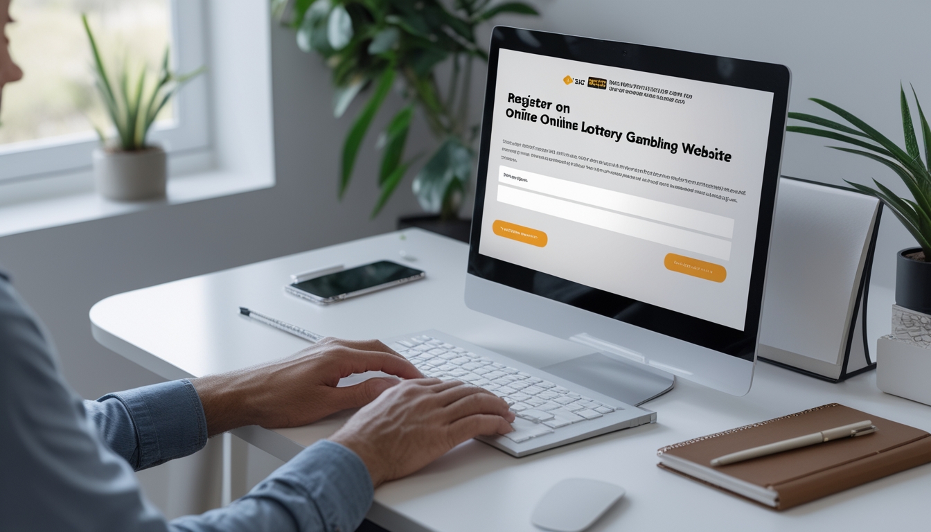 Seseorang sedang duduk di meja kerja dengan laptop dan alat tulis, tampak fokus mempersiapkan pendaftaran situs judi togel online.