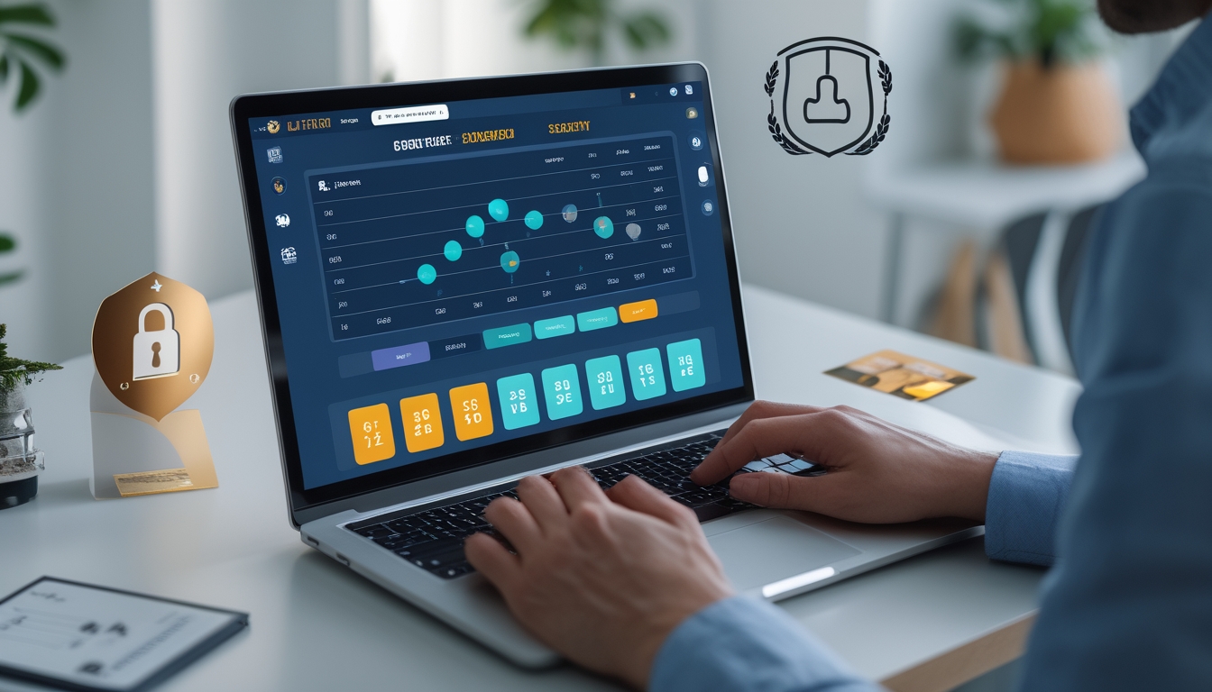 Seseorang menggunakan laptop di meja kerja yang rapi dengan tampilan antarmuka lotere digital di layar, menunjukkan suasana fokus dan terpercaya.