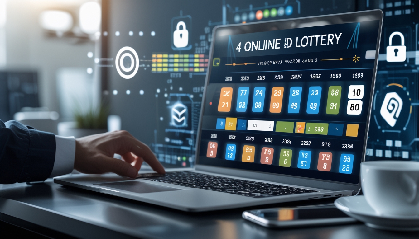 Seseorang menggunakan laptop untuk bermain togel online dengan tampilan angka dan grafik di layar, di meja terdapat ponsel dan secangkir kopi.