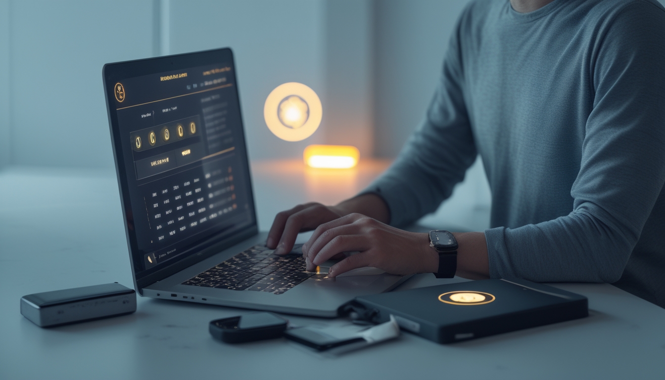 Seorang pria menggunakan laptop di meja kerja modern dengan tampilan antarmuka lotere digital di layar, menunjukkan suasana perjudian togel online yang terpercaya dan pembayaran cepat.