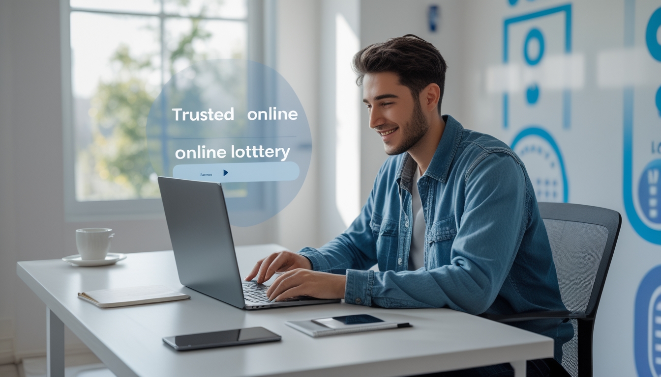 Seseorang duduk di meja dengan laptop, mendaftar di situs togel online terpercaya di ruang kerja yang terang dan rapi.