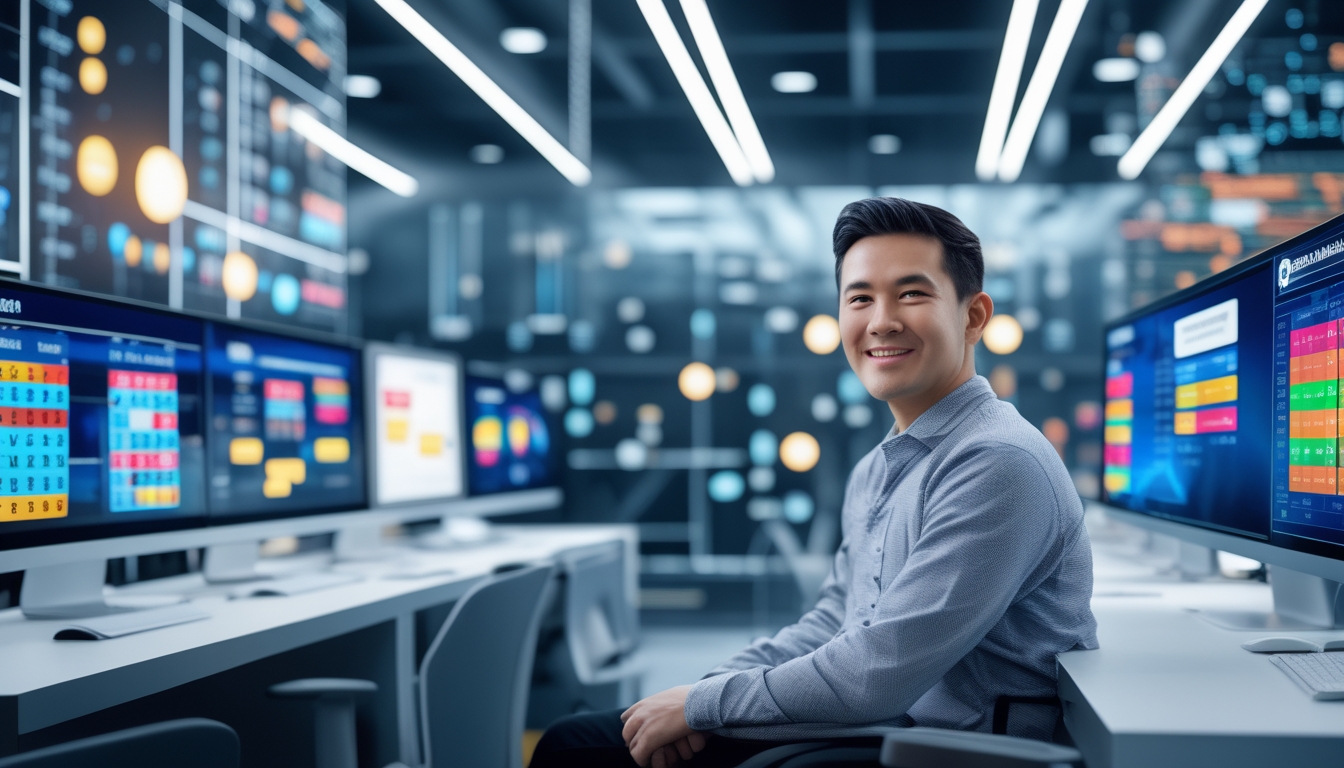 Seorang dewasa duduk di depan komputer dengan layar menampilkan angka dan grafik togel, suasana modern dan cerah, menunjukkan peluang menang besar.