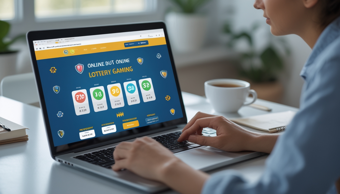Seseorang duduk di meja kerja menggunakan laptop dengan tampilan permainan togel online, terlihat nyaman dan fokus dalam suasana yang tenang.