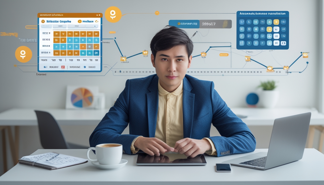 Seorang individu duduk di meja dengan laptop dan grafik angka, fokus melakukan prediksi togel online.