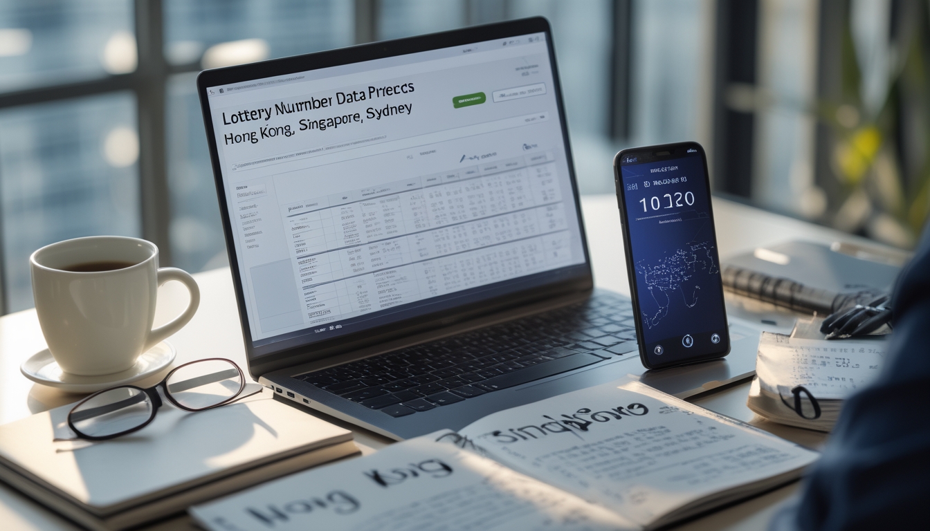 Meja kerja modern dengan laptop, catatan, dan ponsel yang menampilkan grafik dan waktu dari Hong Kong, Singapura, dan Sydney.