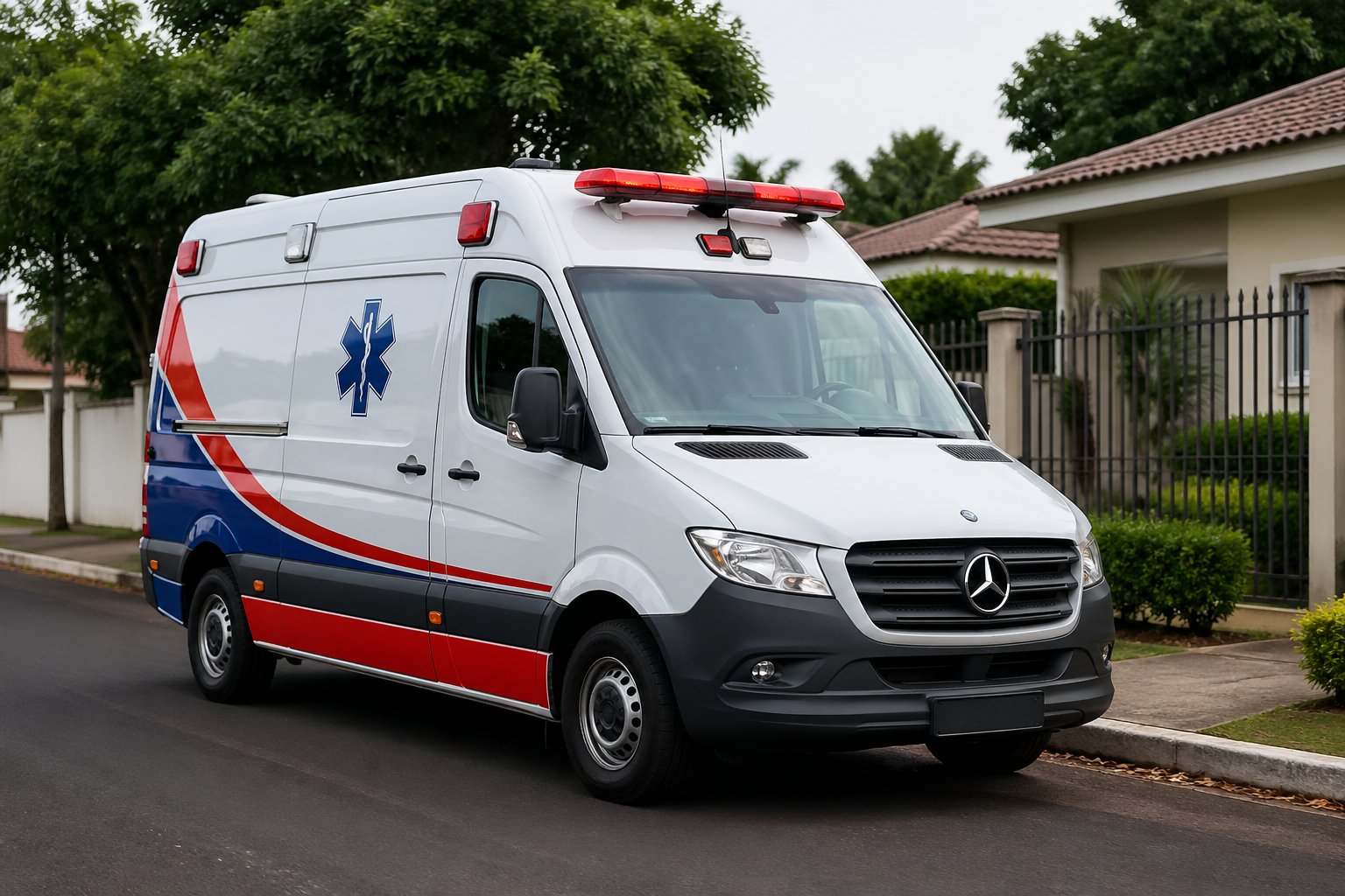 Ambulância em Xambrê: Serviços de Emergência Médica e Transporte na Região Ambulância branca com marcações de emergência estacionada em uma rua residencial de Xambrê, Paraná.